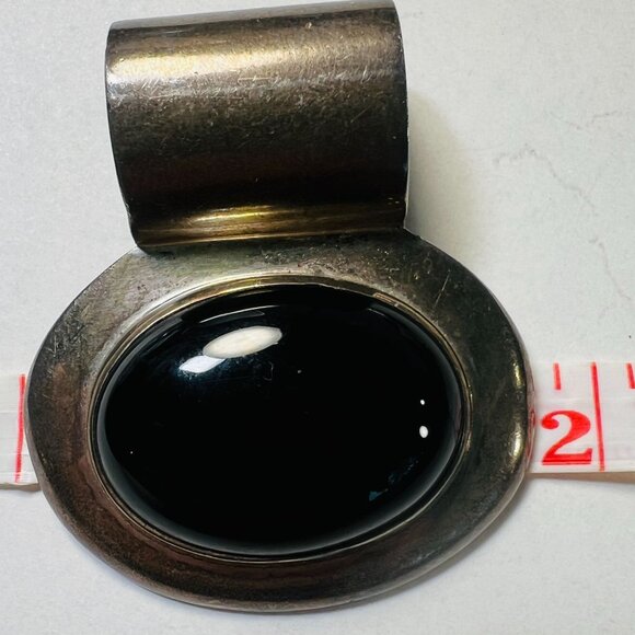 Vintage Unisex Large Artisan Sterling Silver 925 Black Onyx Pendant Slide 43g - Picture 3 of 8